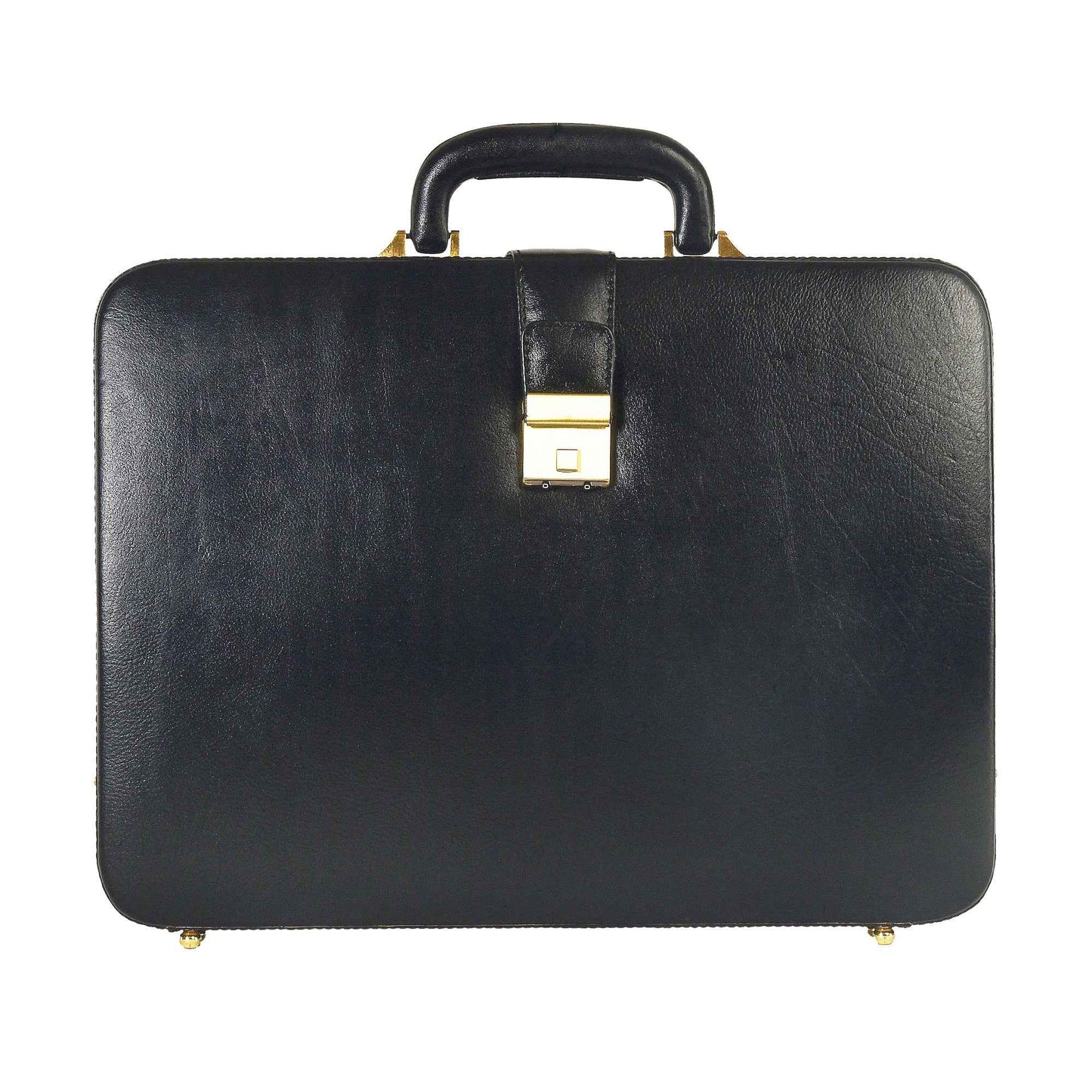 Handcrafted Leather Hard-Shell Attache Case with Combination Lock - Black