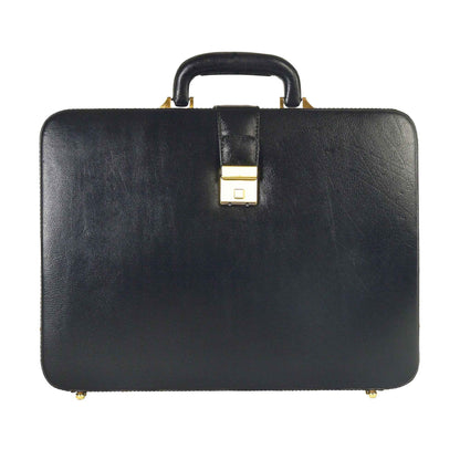 Handcrafted Leather Hard-Shell Attache Case with Combination Lock - Black