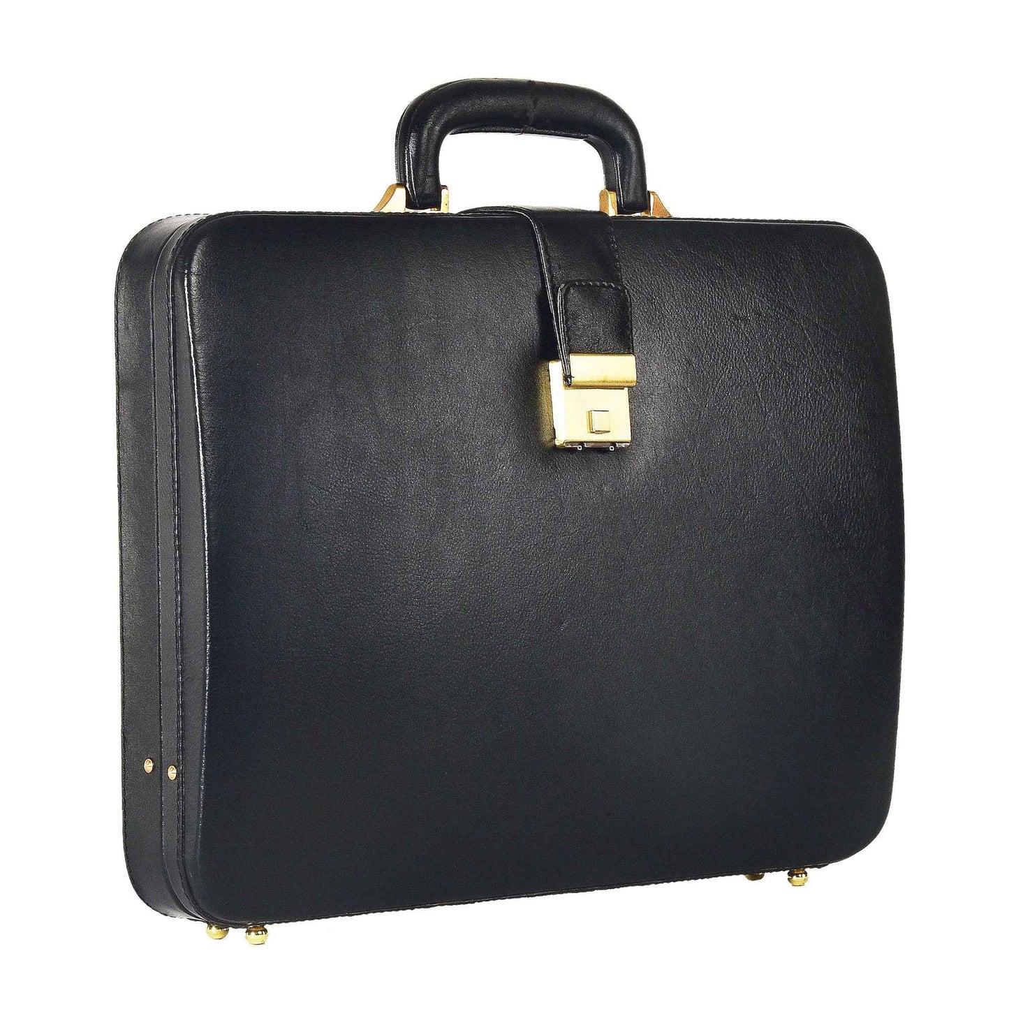 Handcrafted Leather Hard-Shell Attache Case with Combination Lock - Black