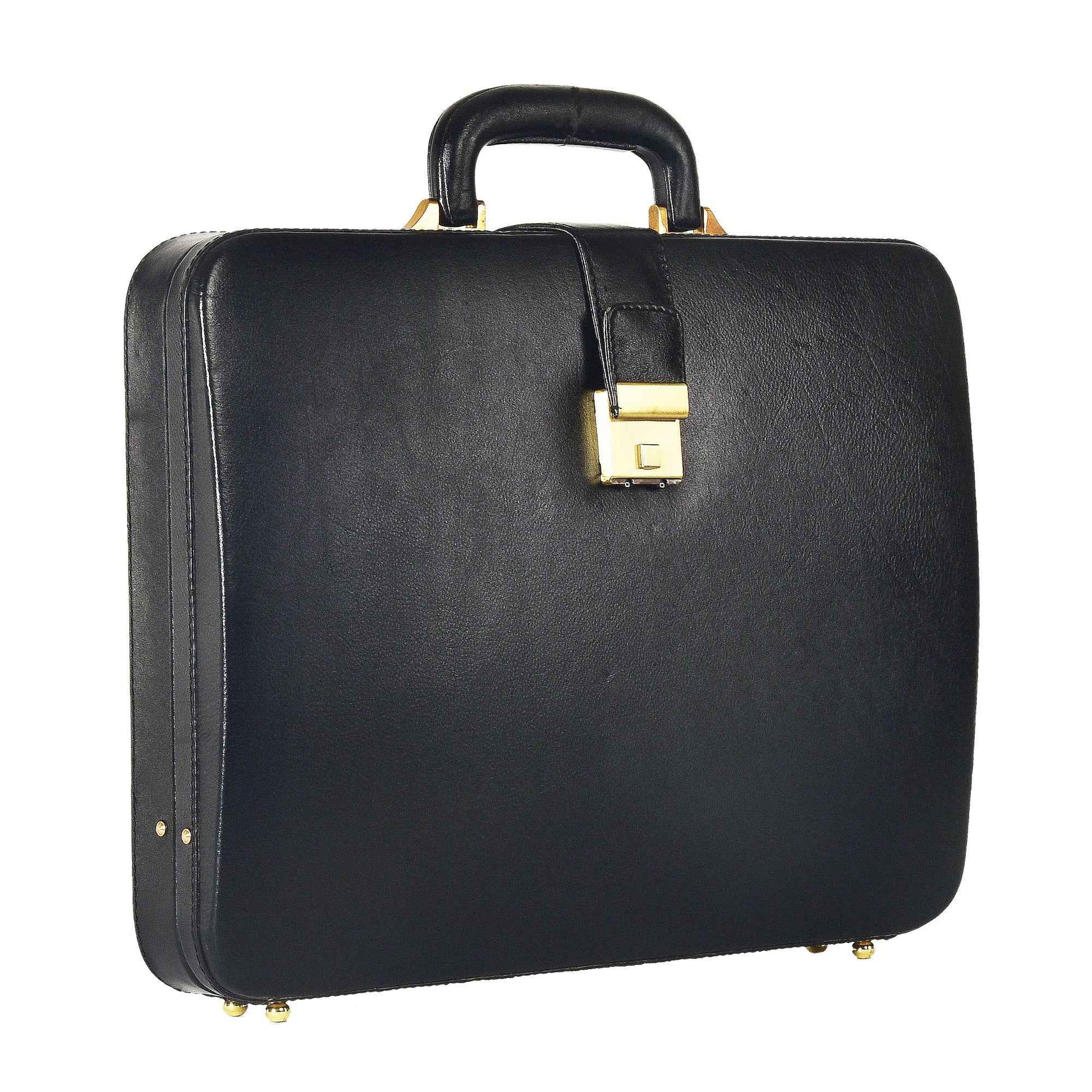 Handcrafted Leather Hard-Shell Attache Case with Combination Lock - Black