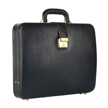 Handcrafted Leather Hard-Shell Attache Case with Combination Lock - Black