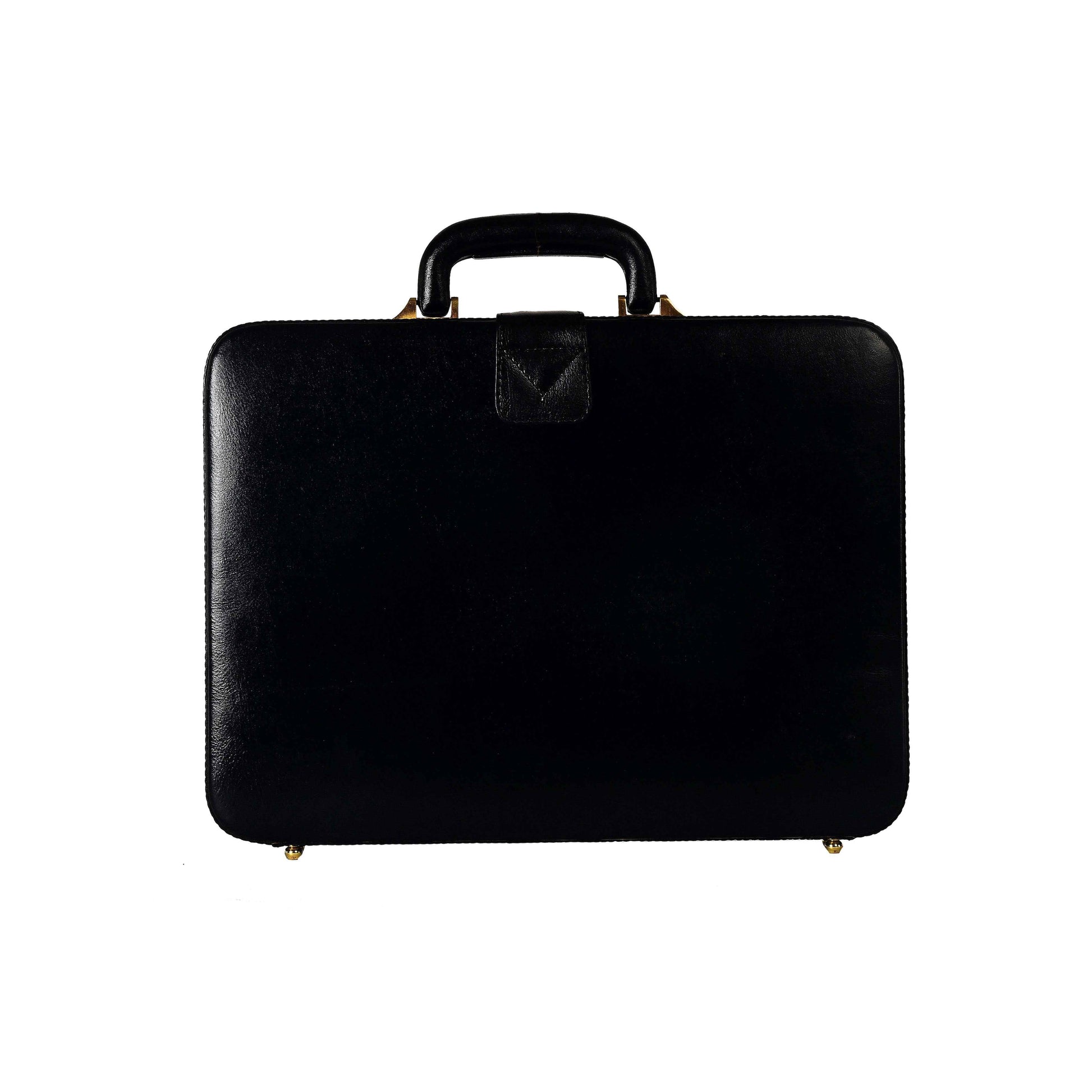 Handcrafted Leather Hard-Shell Attache Case with Combination Lock - Black