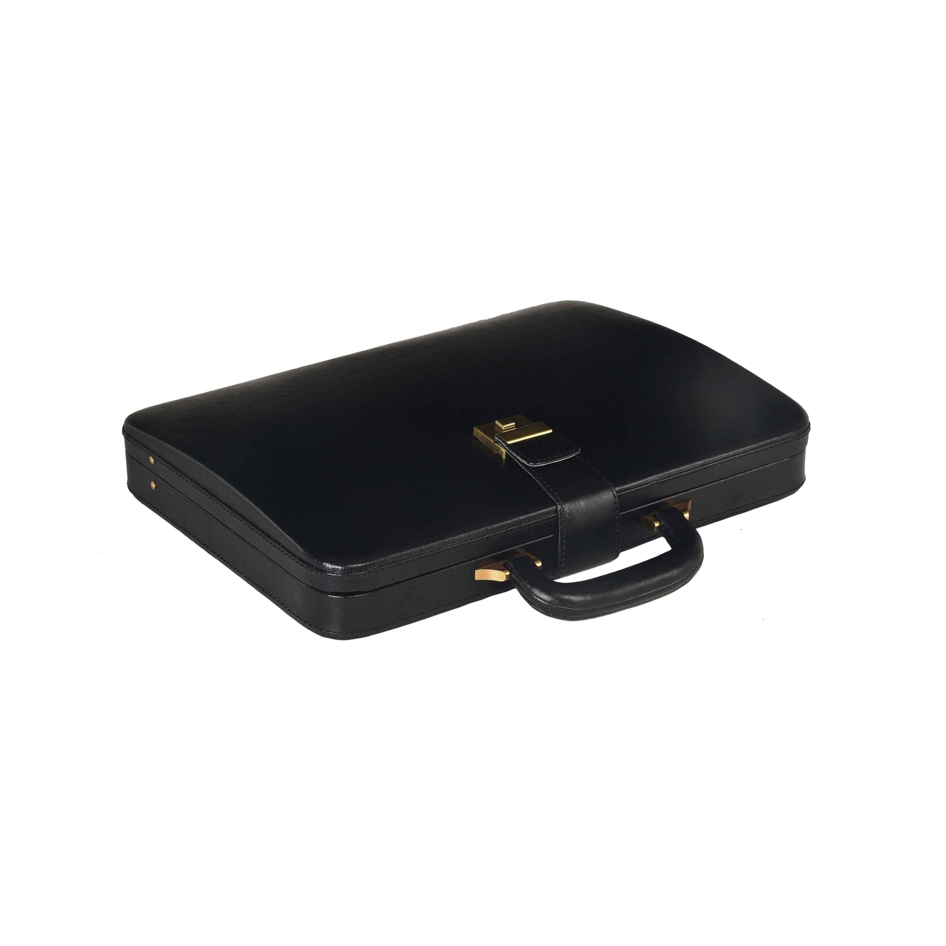 Handcrafted Leather Hard-Shell Attache Case with Combination Lock - Black