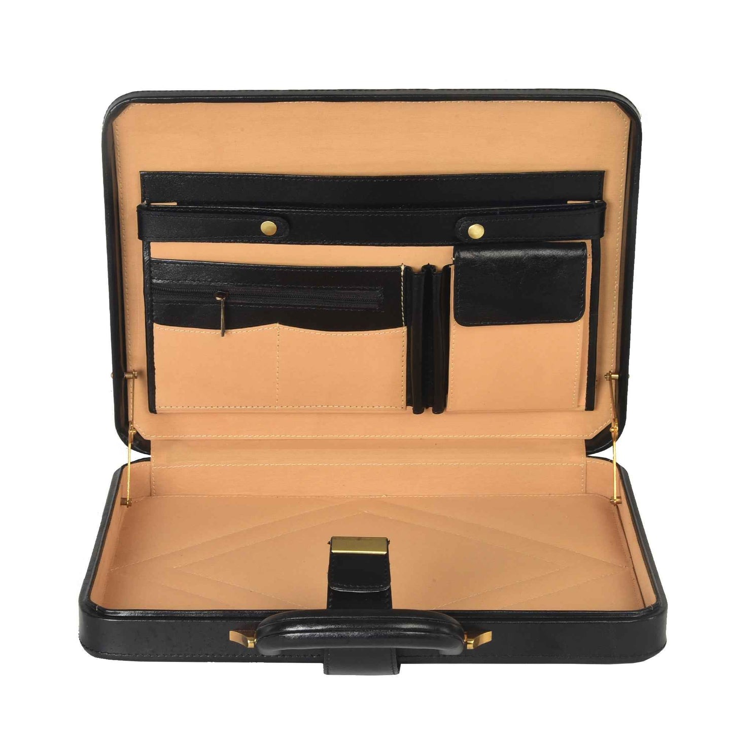 Handcrafted Leather Hard-Shell Attache Case with Combination Lock - Black