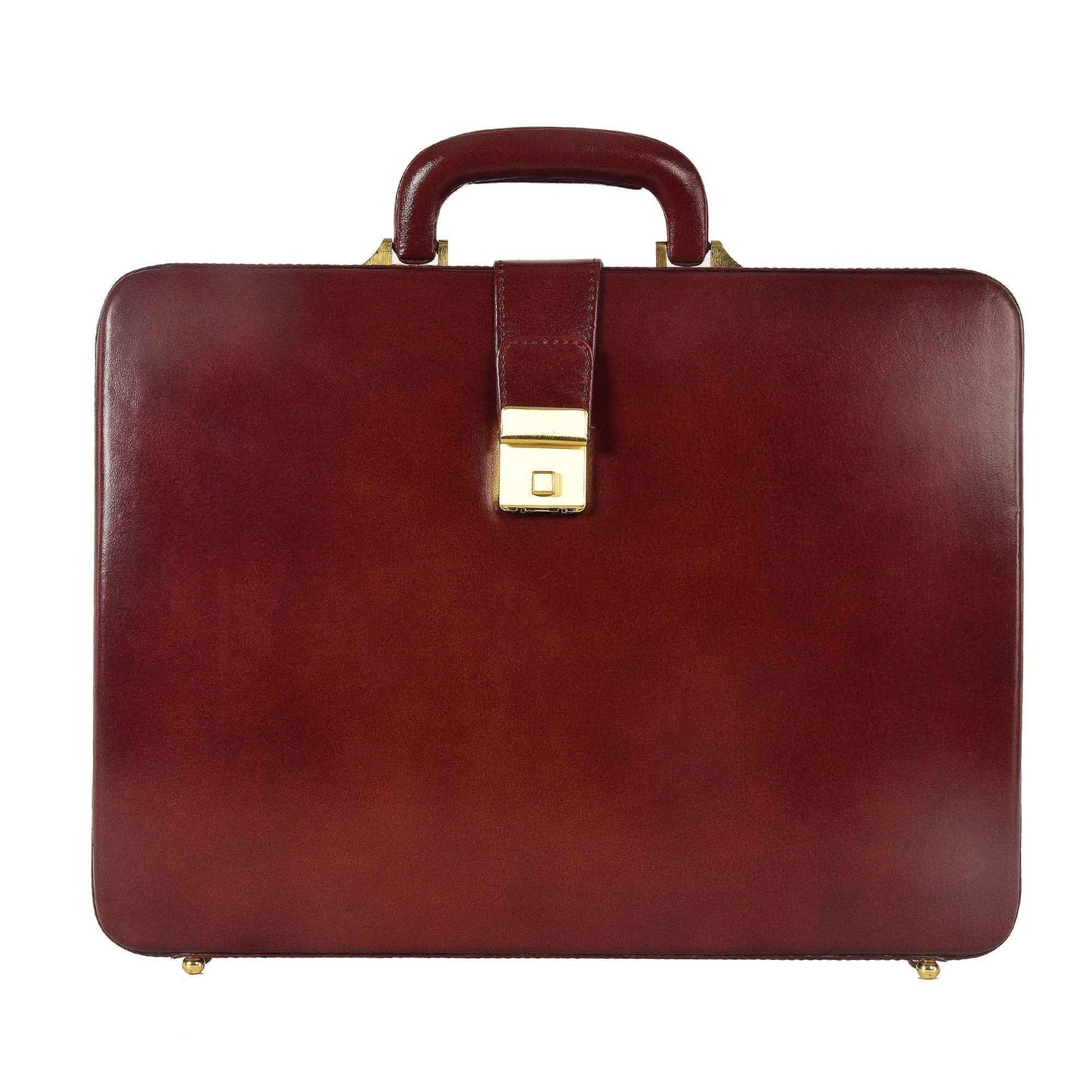 Handcrafted Leather Hard-Shell Attache Case with Combination Lock - Brown