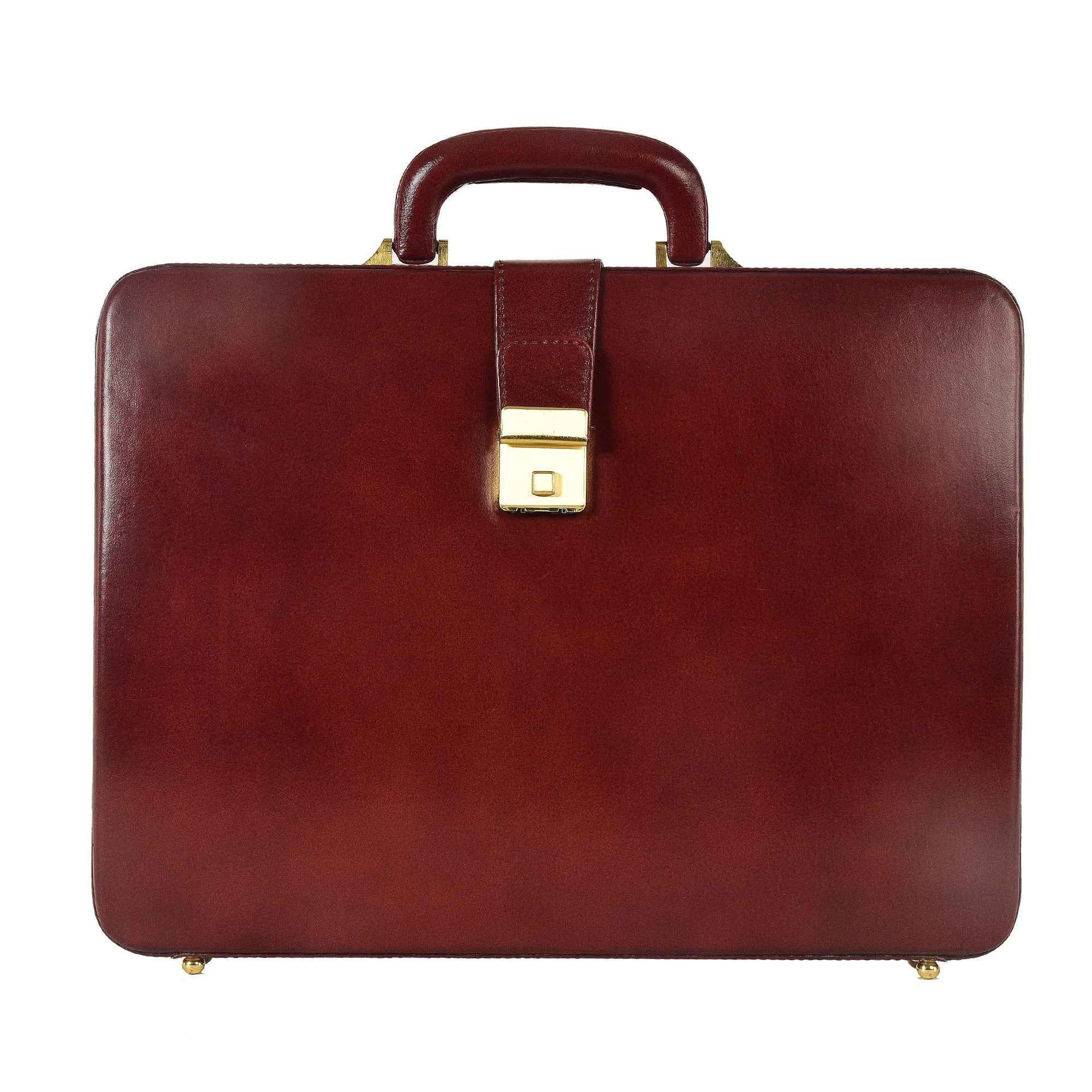 Handcrafted Leather Hard-Shell Attache Case with Combination Lock - Brown