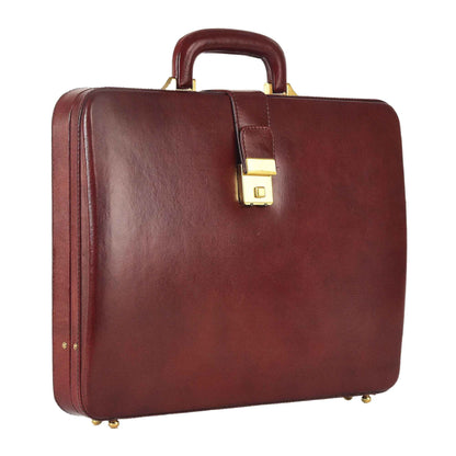 Handcrafted Leather Hard-Shell Attache Case with Combination Lock - Brown