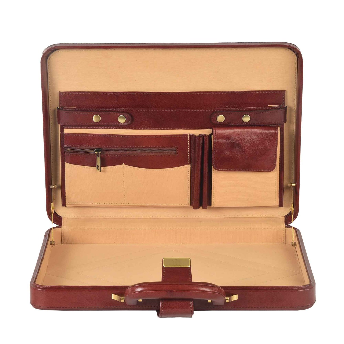 Handcrafted Leather Hard-Shell Attache Case with Combination Lock - Brown