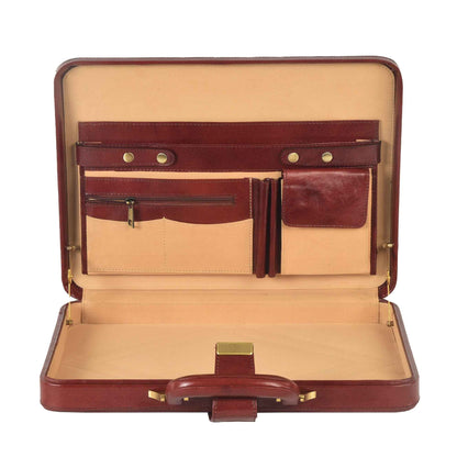 Handcrafted Leather Hard-Shell Attache Case with Combination Lock - Brown
