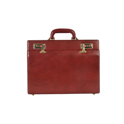 The Classic Modern: Luxury Leather Hard-Shell Briefcase – Wooden Structure & Velvet Interior – Brown & Gold