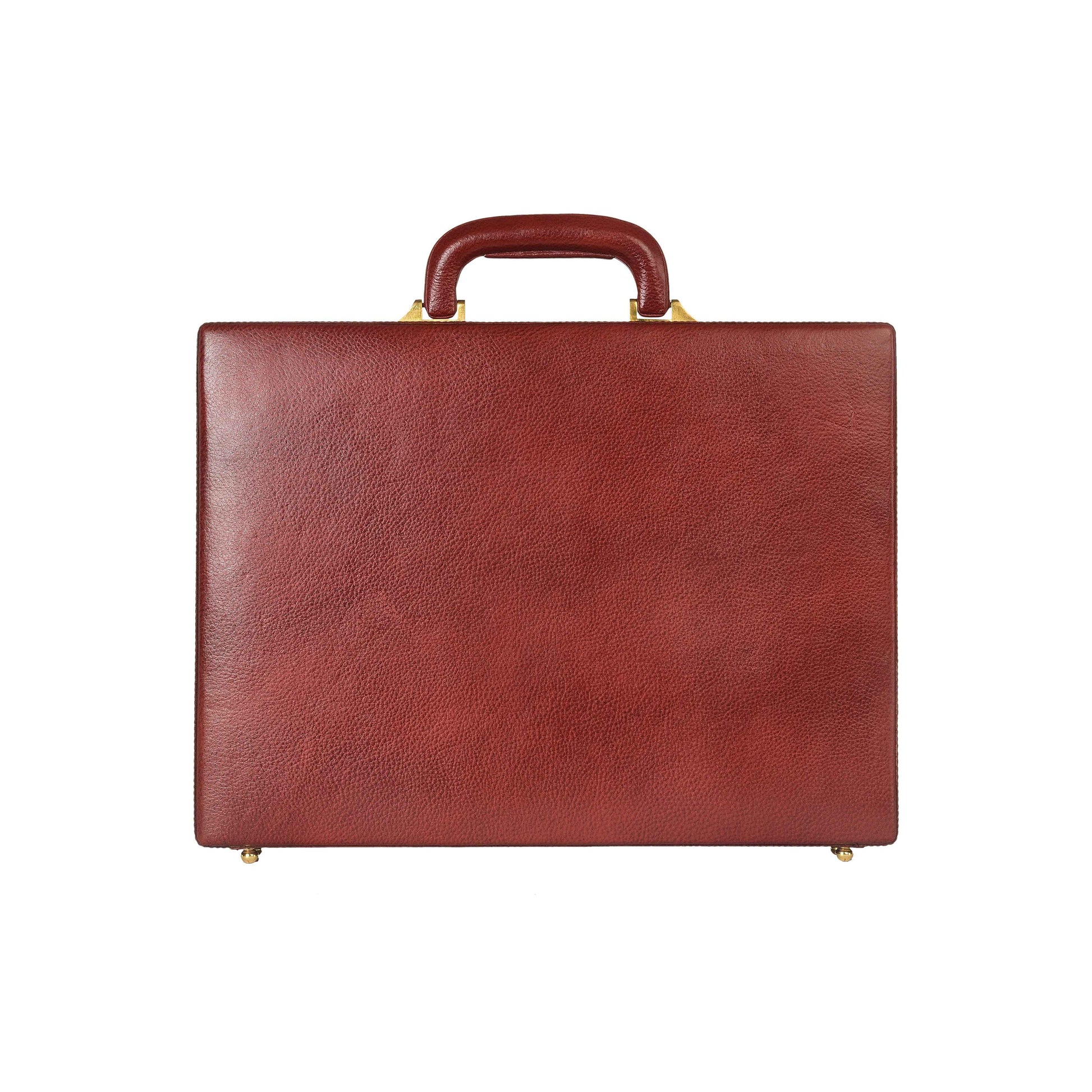 The Classic Modern: Luxury Leather Hard-Shell Briefcase – Wooden Structure & Velvet Interior – Brown & Gold