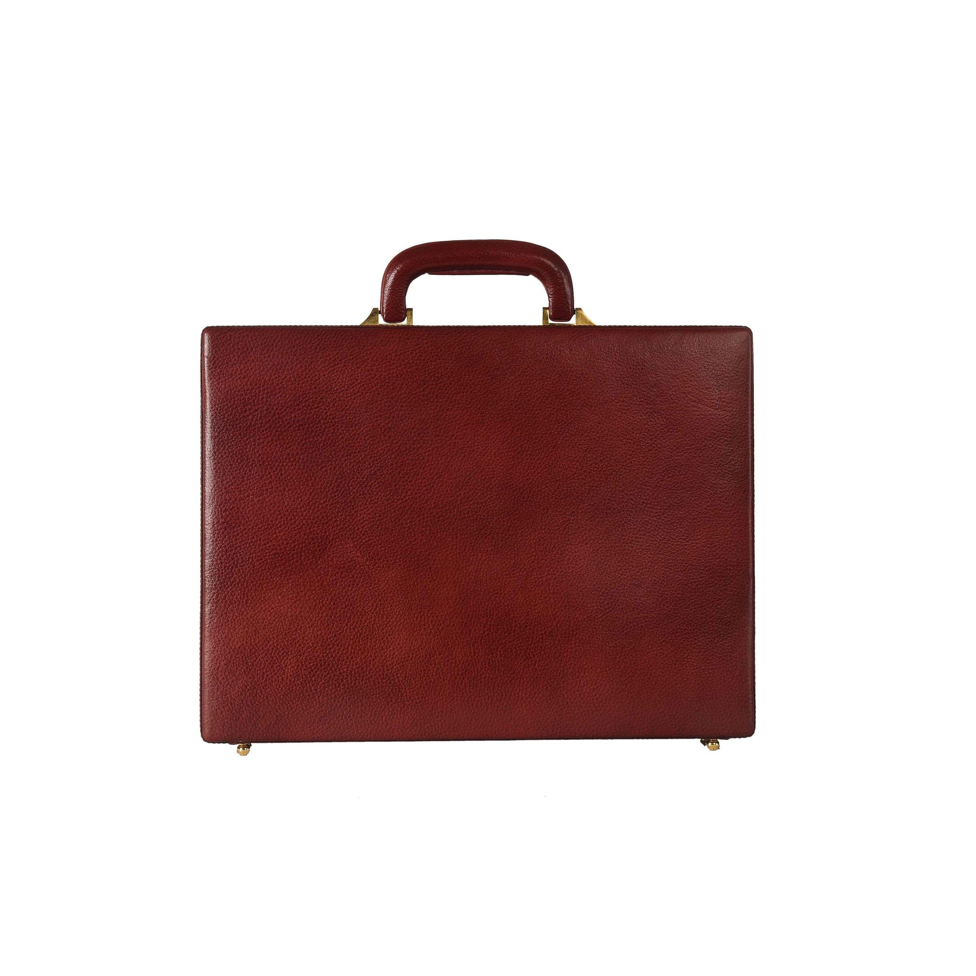 The Classic Modern: Luxury Leather Hard-Shell Briefcase – Wooden Structure & Velvet Interior – Brown & Gold