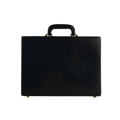 The Classic Modern: Luxury Leather Hard-Shell Briefcase – Wooden Structure & Velvet Interior – Black & Gold