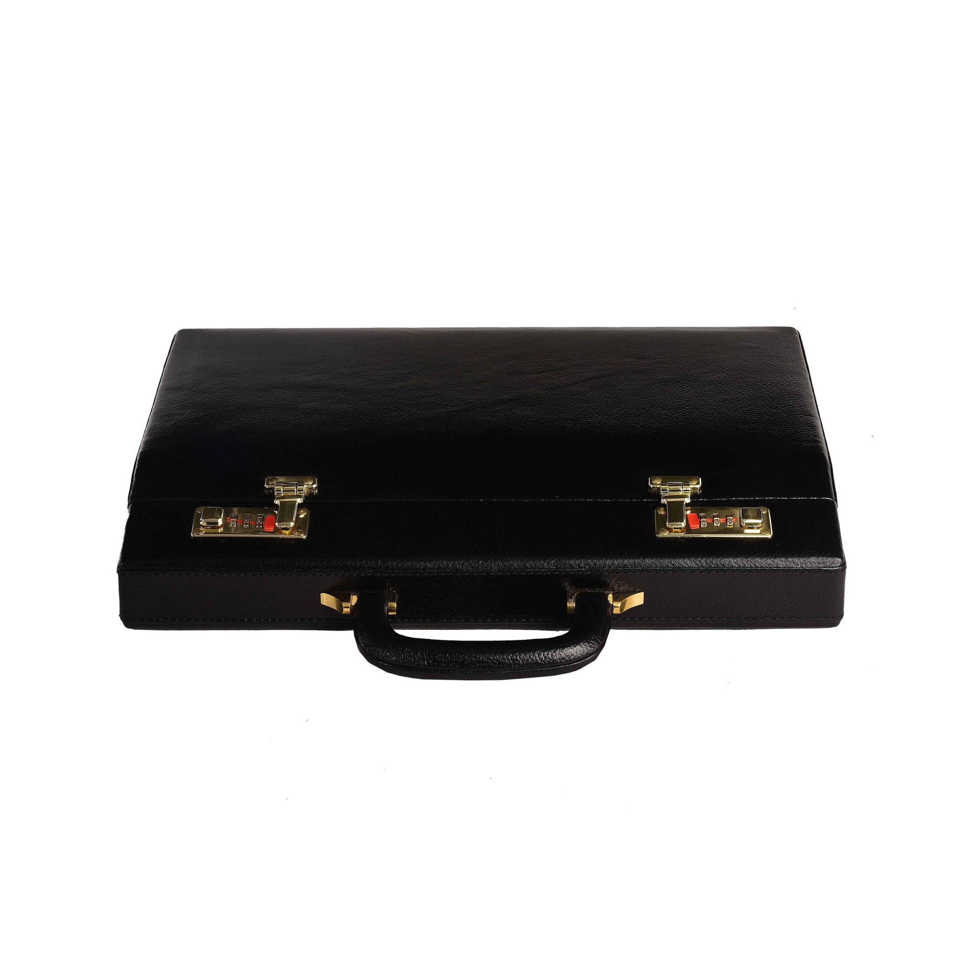 The Classic Modern: Luxury Leather Hard-Shell Briefcase – Wooden Structure & Velvet Interior – Black & Gold