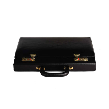 The Classic Modern: Luxury Leather Hard-Shell Briefcase – Wooden Structure & Velvet Interior – Black & Gold