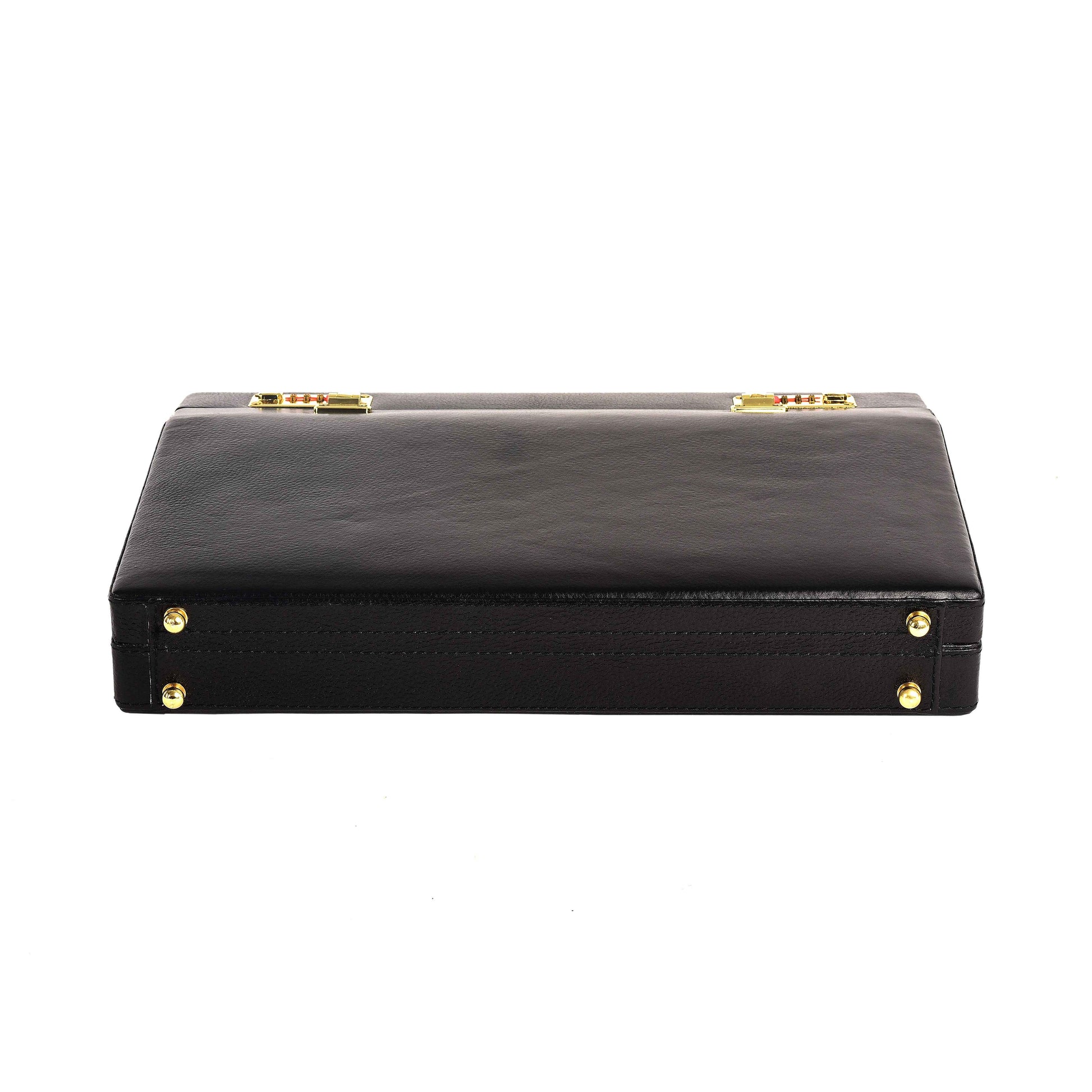 The Classic Modern: Luxury Leather Hard-Shell Briefcase – Wooden Structure & Velvet Interior – Black & Gold