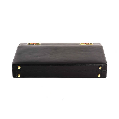 The Classic Modern: Luxury Leather Hard-Shell Briefcase – Wooden Structure & Velvet Interior – Black & Gold