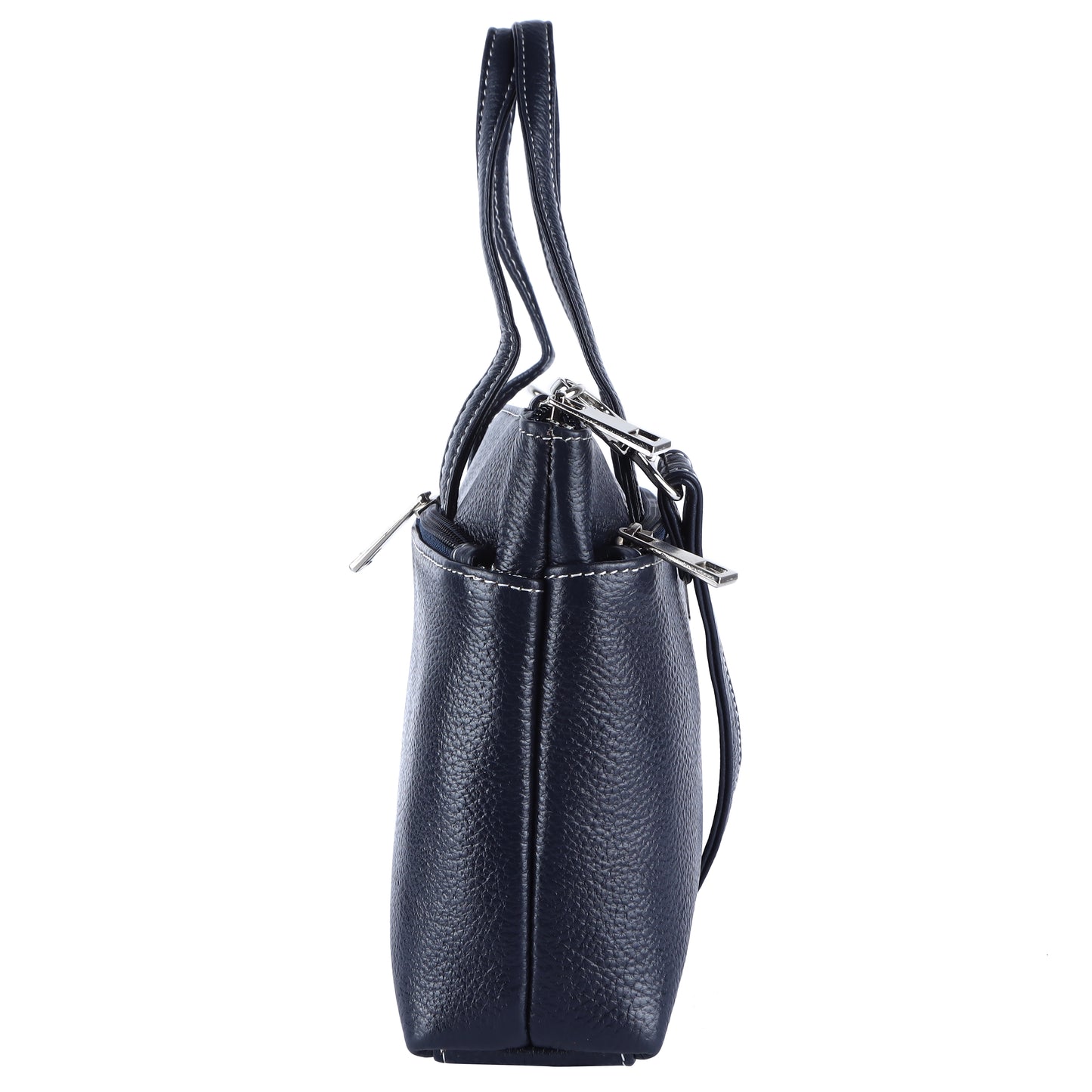 Livinwise Genuine Navy Blue Leather Crossbody Tote with White Stitching