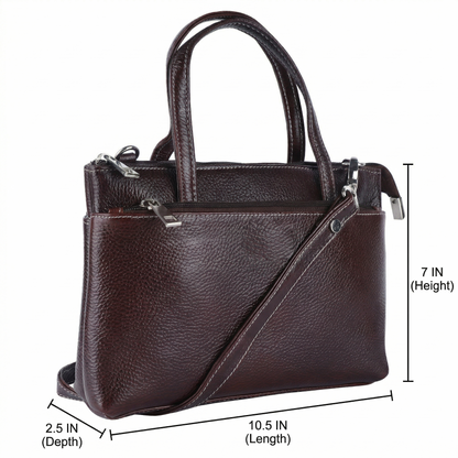 Livinwise Genuine Dark Brown Leather Crossbody Tote with White Stitching