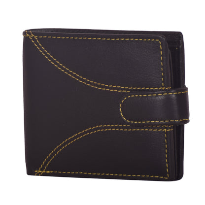 LivinWise Men’s Genuine Leather Trifold Wallet with Snap Button Closure - Black