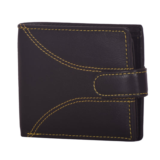 LivinWise Men’s Genuine Leather Trifold Wallet with Snap Button Closure - Black