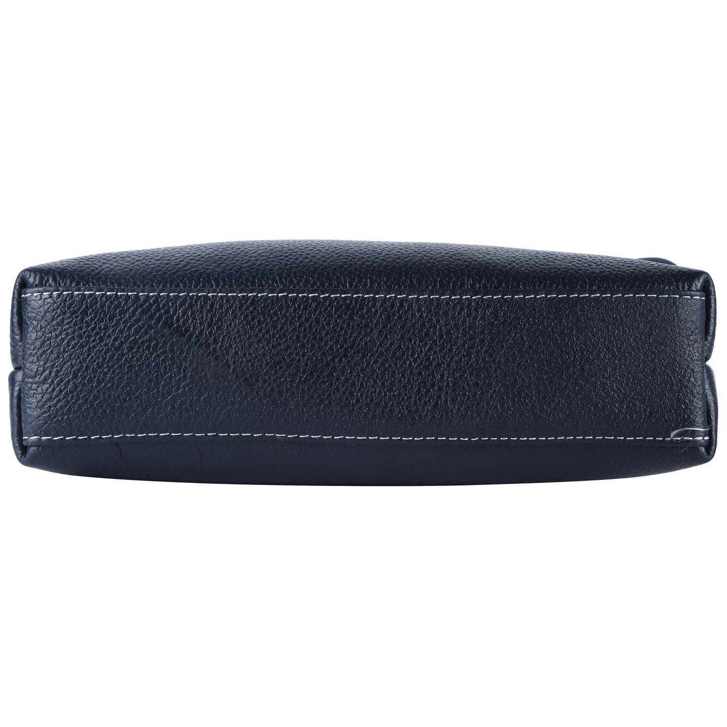 Livinwise Genuine Navy Blue Leather Crossbody Tote with White Stitching