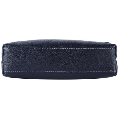 Livinwise Genuine Navy Blue Leather Crossbody Tote with White Stitching
