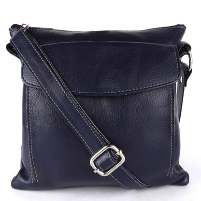 Livinwise Genuine Black Leather Crossbody Messenger Bag with White Stitching