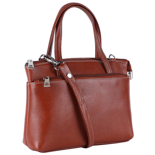 Livinwise Genuine Terracotta Leather Crossbody Tote with White Stitching
