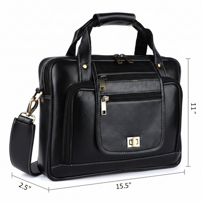 Black Genuine Leather Laptop Bag for Men — Classic Professional Briefcase