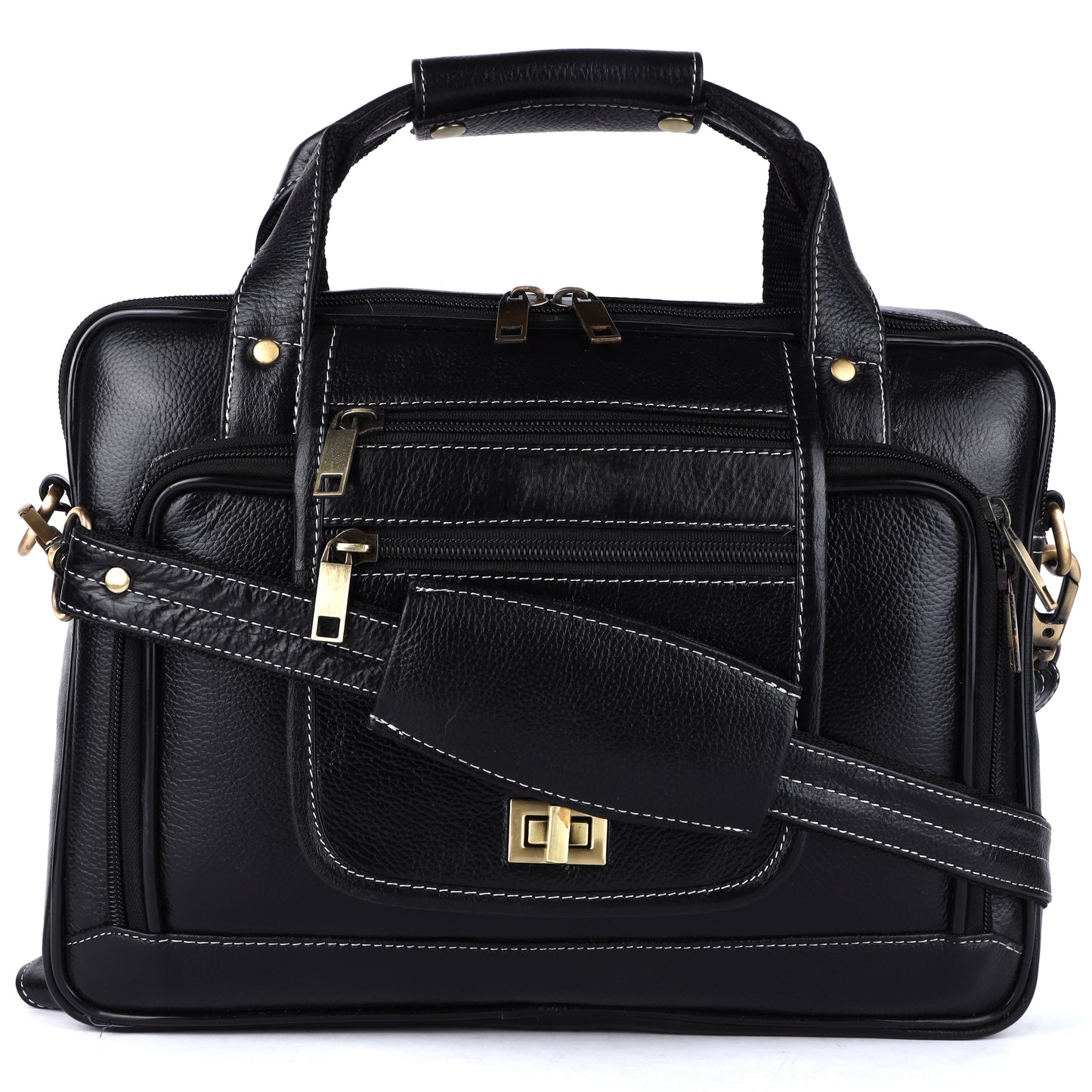 Black Genuine Leather Laptop Bag for Men — Classic Professional Briefcase