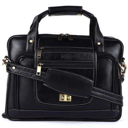 Black Genuine Leather Laptop Bag for Men — Classic Professional Briefcase