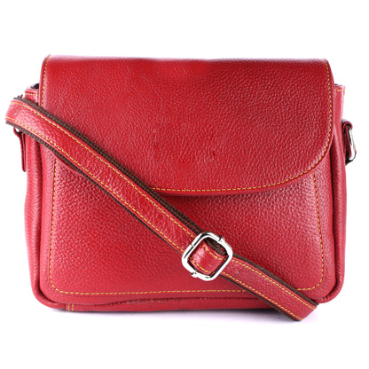 Livinwise Genuine Red Leather Crossbody Bag with Yellow Stitching