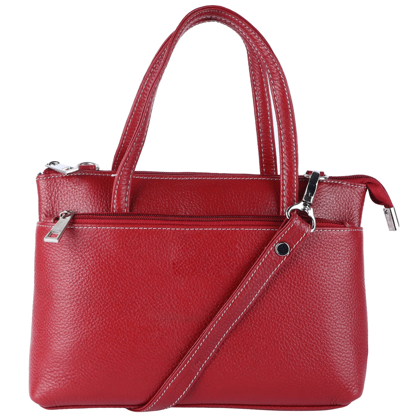 Livinwise Genuine Red Leather Crossbody Tote with White Stitching