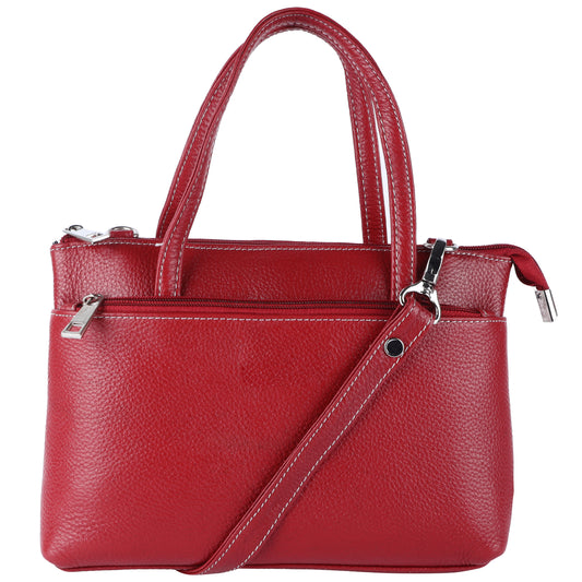 Livinwise Genuine Red Leather Crossbody Tote with White Stitching