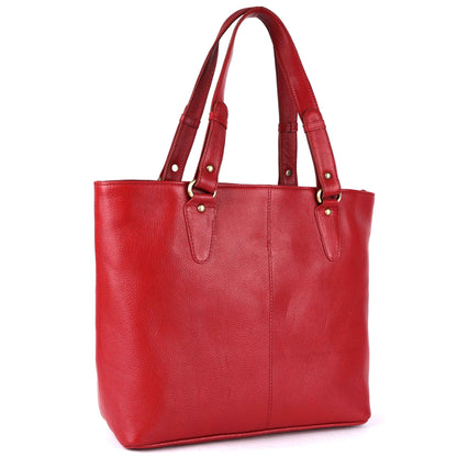 Livinwise Genuine Red Leather Tote Bag for Women
