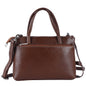Livinwise Genuine Coffee Leather Crossbody Tote with White Stitching