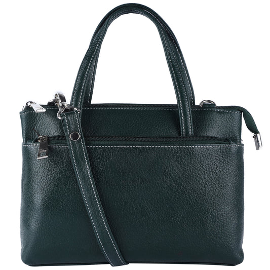 Livinwise Genuine Green Leather Crossbody Tote with White Stitching