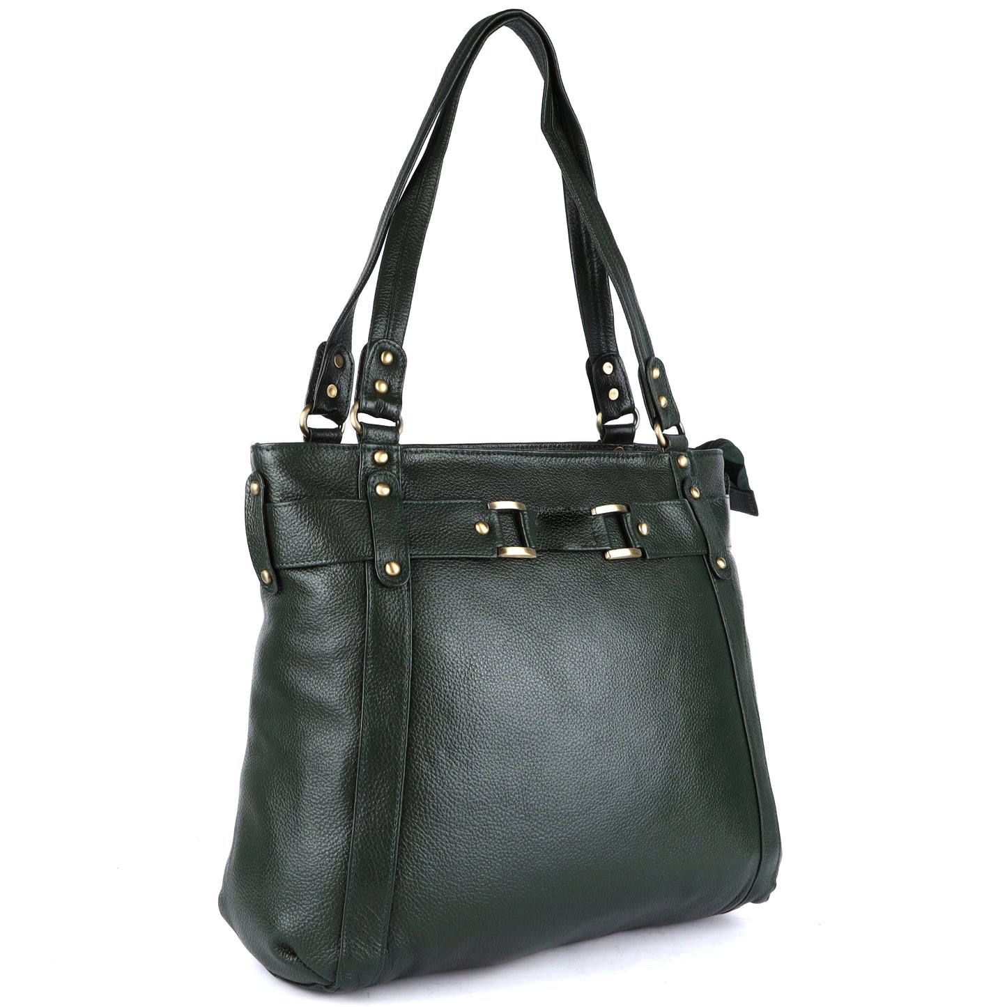 Livinwise Genuine Green Leather Belted Tote Bag for Women