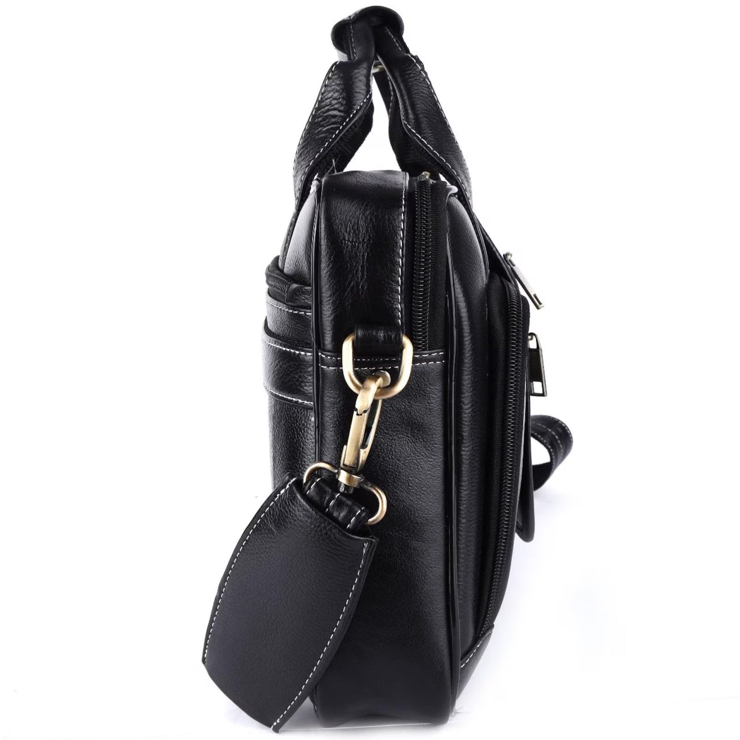 Heritage Leather Multi-Pocket Briefcase – 15.6" Laptop Messenger Bag - Black
