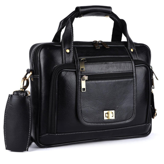 Heritage Leather Multi-Pocket Briefcase – 15.6" Laptop Messenger Bag - Black