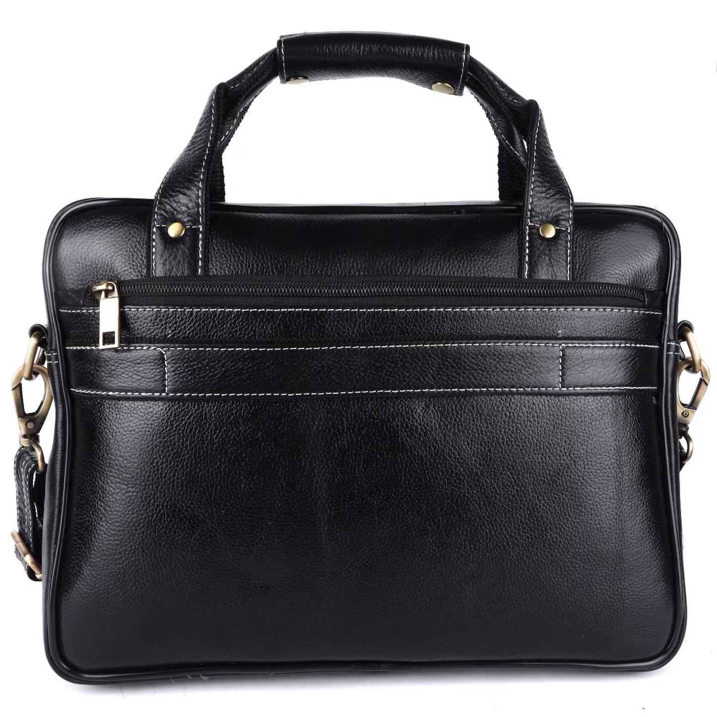 Heritage Leather Multi-Pocket Briefcase – 15.6" Laptop Messenger Bag - Black