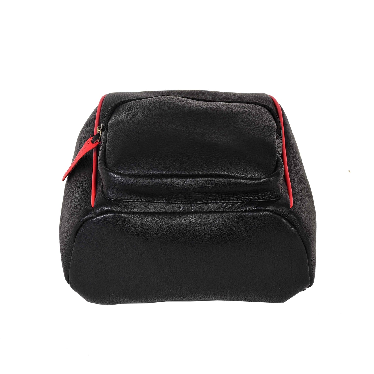 Livinwise Genuine Black Leather Mini Backpack with Red Piping
