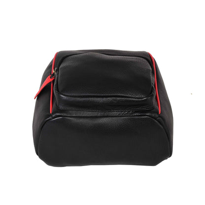 Livinwise Genuine Black Leather Mini Backpack with Red Piping