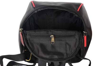 Livinwise Genuine Black Leather Mini Backpack with Red Piping