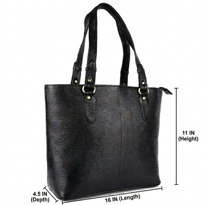 Livinwise Genuine Black Leather Tote Bag for Women