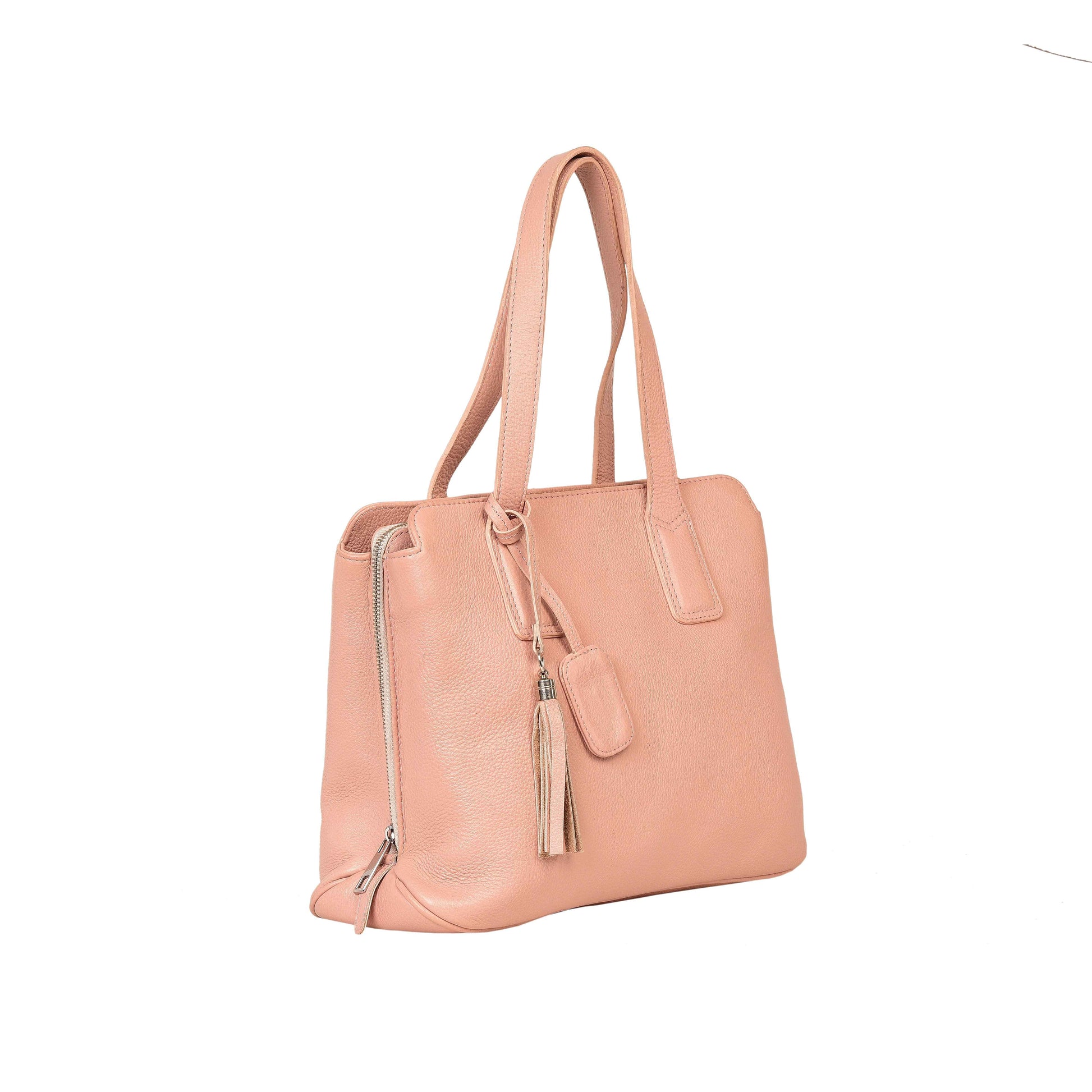 Livinwise Genuine Blush Leather Triple-Compartment Tote Bag