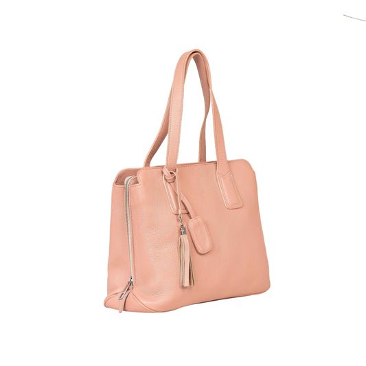 Livinwise Genuine Blush Leather Triple-Compartment Tote Bag