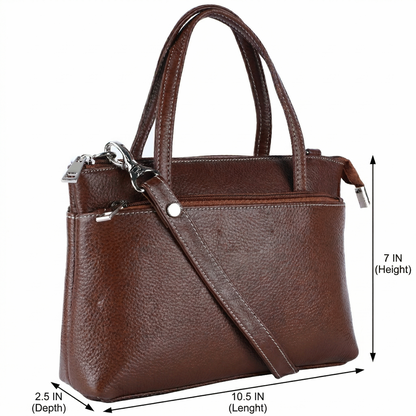 Livinwise Genuine Coffee Leather Crossbody Tote with White Stitching
