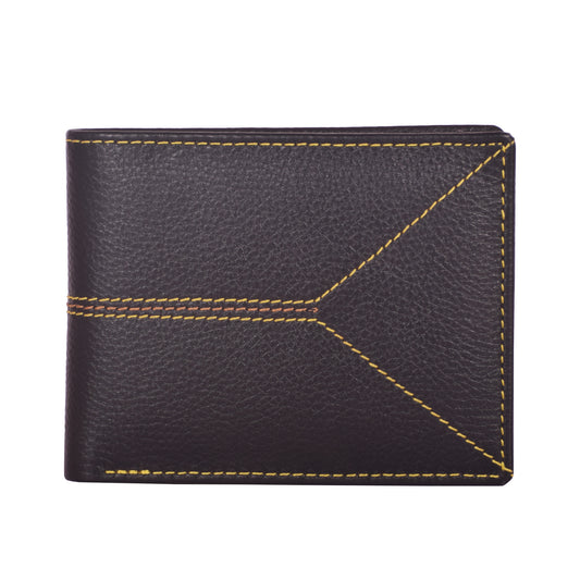 Livinwise Men's Contrast Stitch Leather Bifold Wallet with Center Zip Pocket
